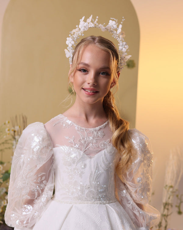 Ivory Flower Girl Hair Crown 002